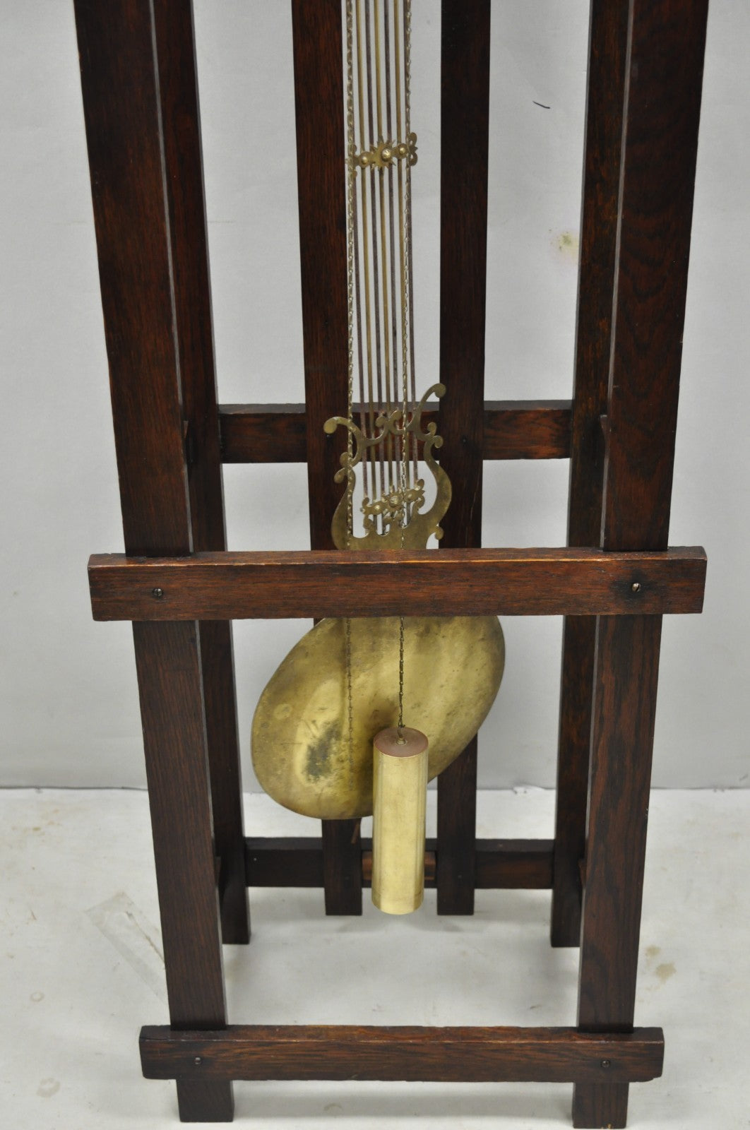 Antique Mission Arts and Crafts Oak Wood Tall Case Grandfather Clock