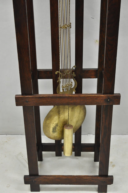 Antique Mission Arts and Crafts Oak Wood Tall Case Grandfather Clock