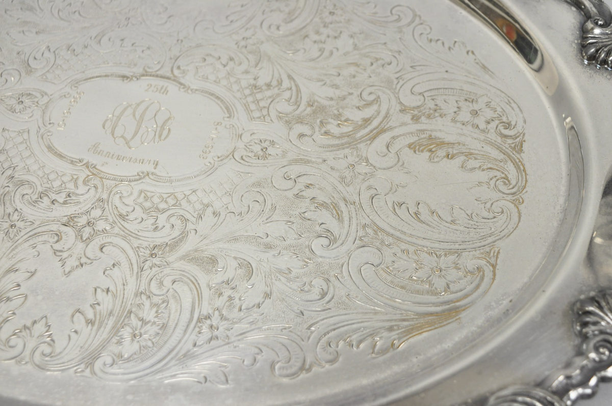 Vintage Sheffield Victorian Silver Plated Oval Platter Tray 25th Anniversary