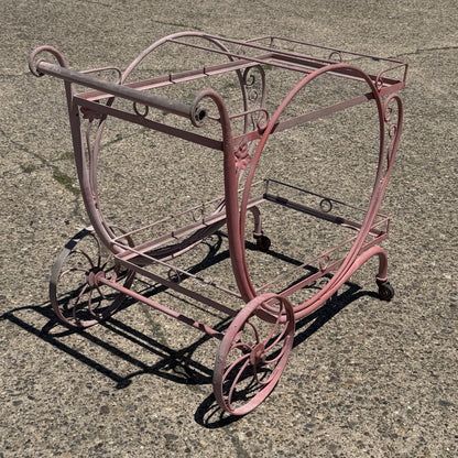 Antique Salterini Mt Vernon Wrought Iron Art Nouveau Pink Serving Bar Tea Cart