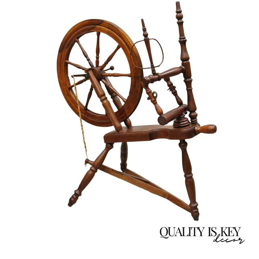 Antique Canadian Country Primitive Pine Wood Colonial Wooden Spinning Wheel