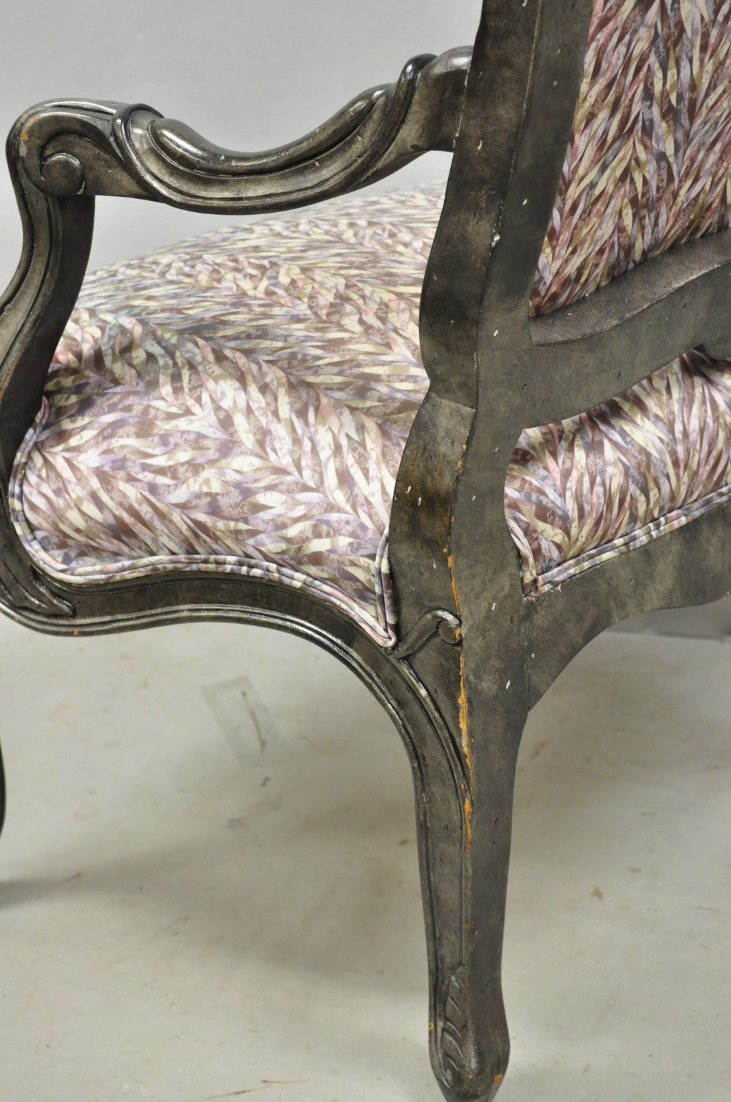 Vintage Italian Baroque Rococo Style Silver Leaf Gilt Lounge Arm Chairs - a Pair