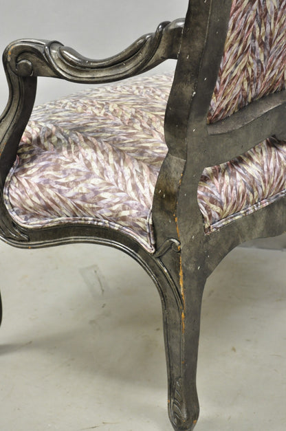 Vintage Italian Baroque Rococo Style Silver Leaf Gilt Lounge Arm Chairs - a Pair