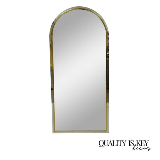 Italian Maison Jansen Steel Brass Chrome Arched 48" Console Wall Mirror 