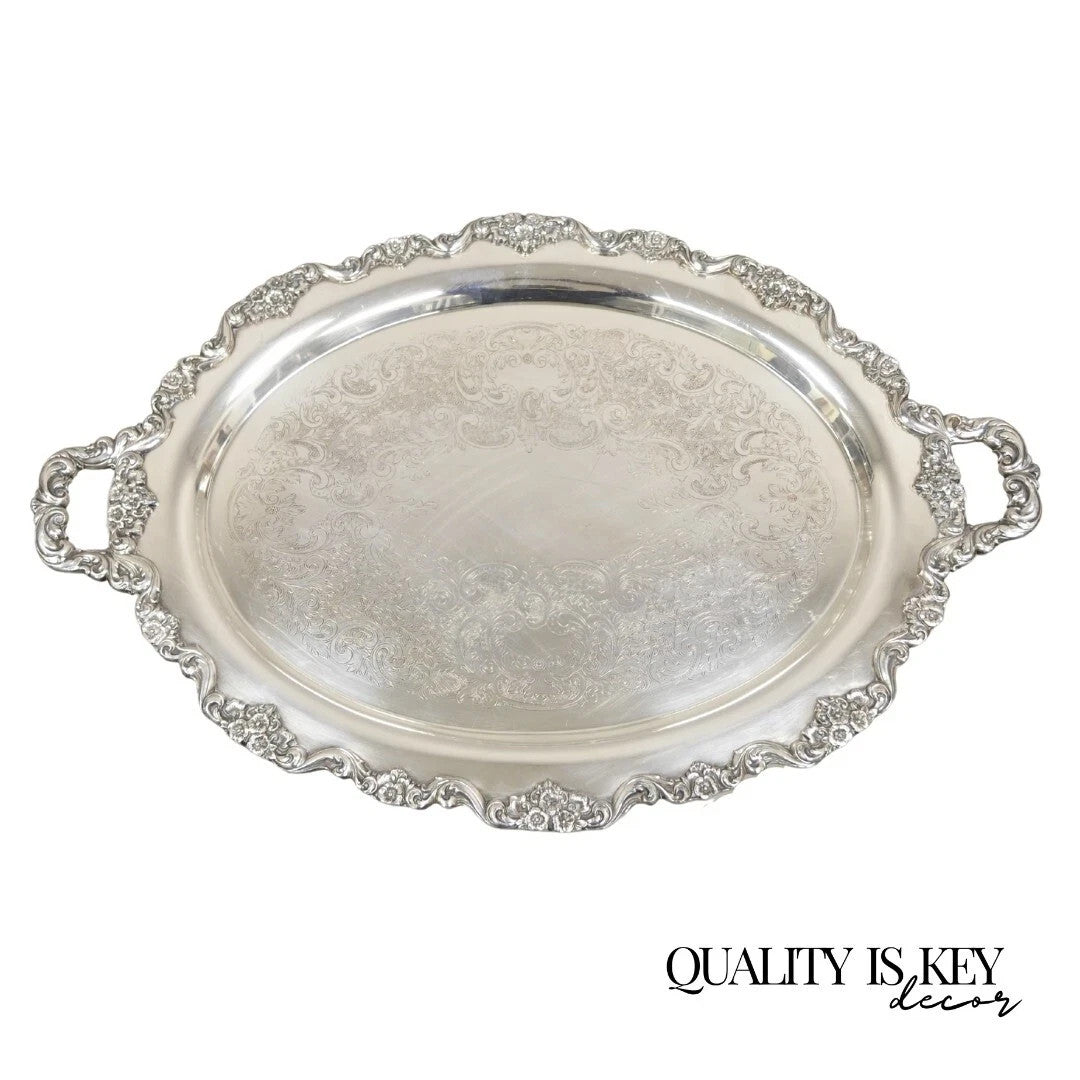 Vintage Poole 400 Lancaster Rose Silver Plated Serving Platter Bar Tray (B)