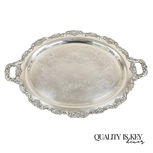 Vintage Poole 400 Lancaster Rose Silver Plated Serving Platter Bar Tray (B)