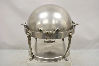 Vintage Regency Silver Plated Steel Round Catering Serving Chafing Dish w/ Lions
