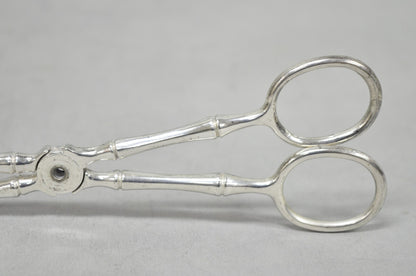 Vintage Silver Plated Faux Bamboo Scissor Style Pastry Cake Serving Tongs