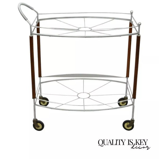 Vintage Mid Century Modern Atomic Era Metal Rolling Bar Cart Server