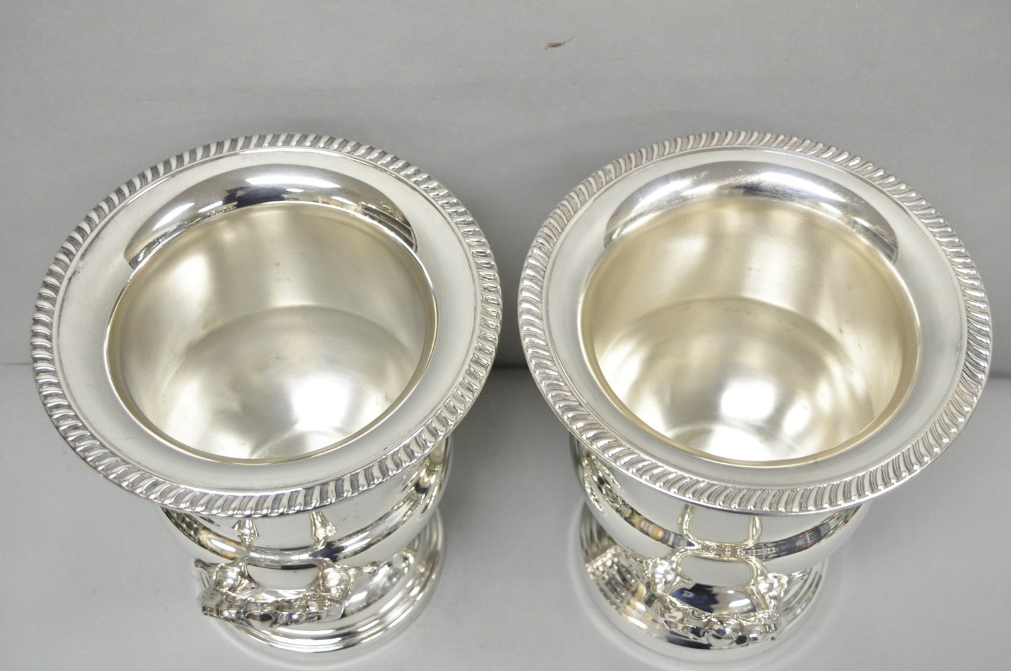 Vintage Leonard Silver Plated Trophy Cup Urn Champagne Chiller Ice Bucket, Pair