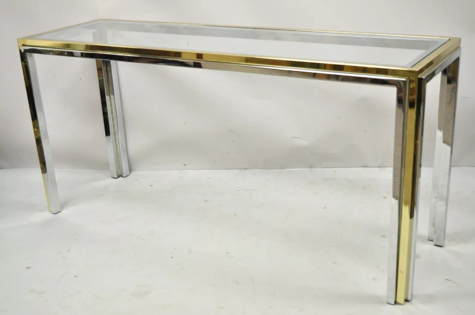 Romeo Rega Modernist Maison Jansen Style Chrome Brass Glass Console Hall Table