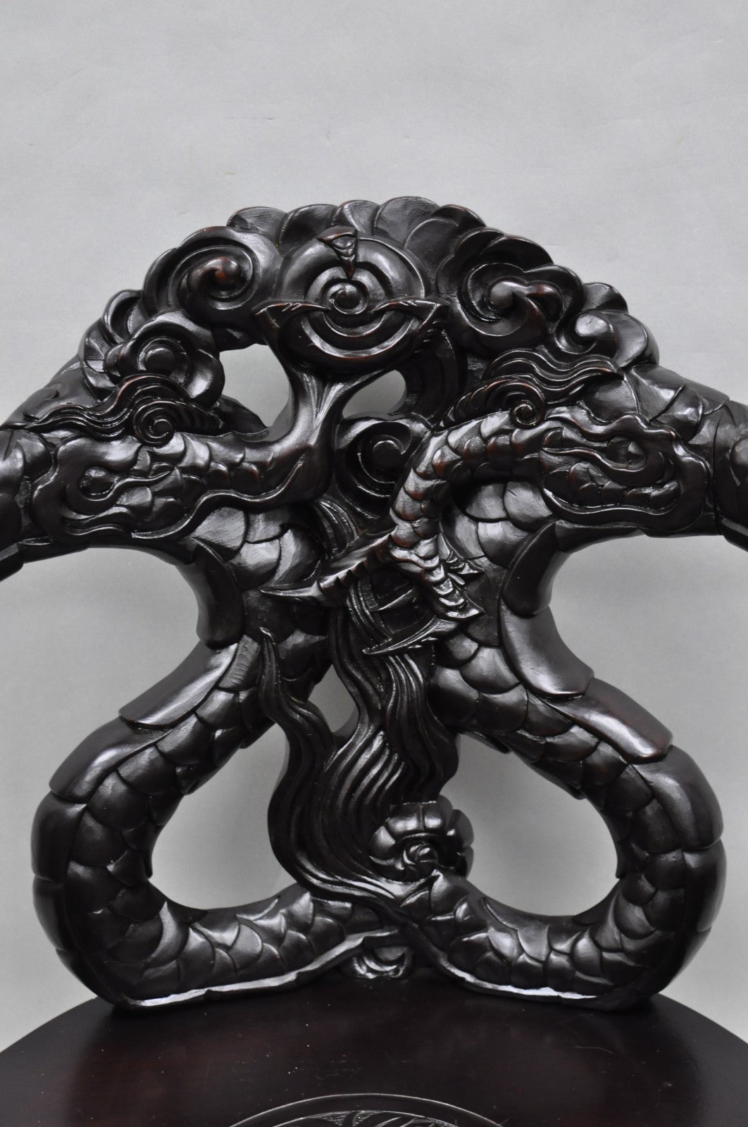 Antique Japanese Dragon Carved Wood Export Oriental Palace Lounge Arm Chair