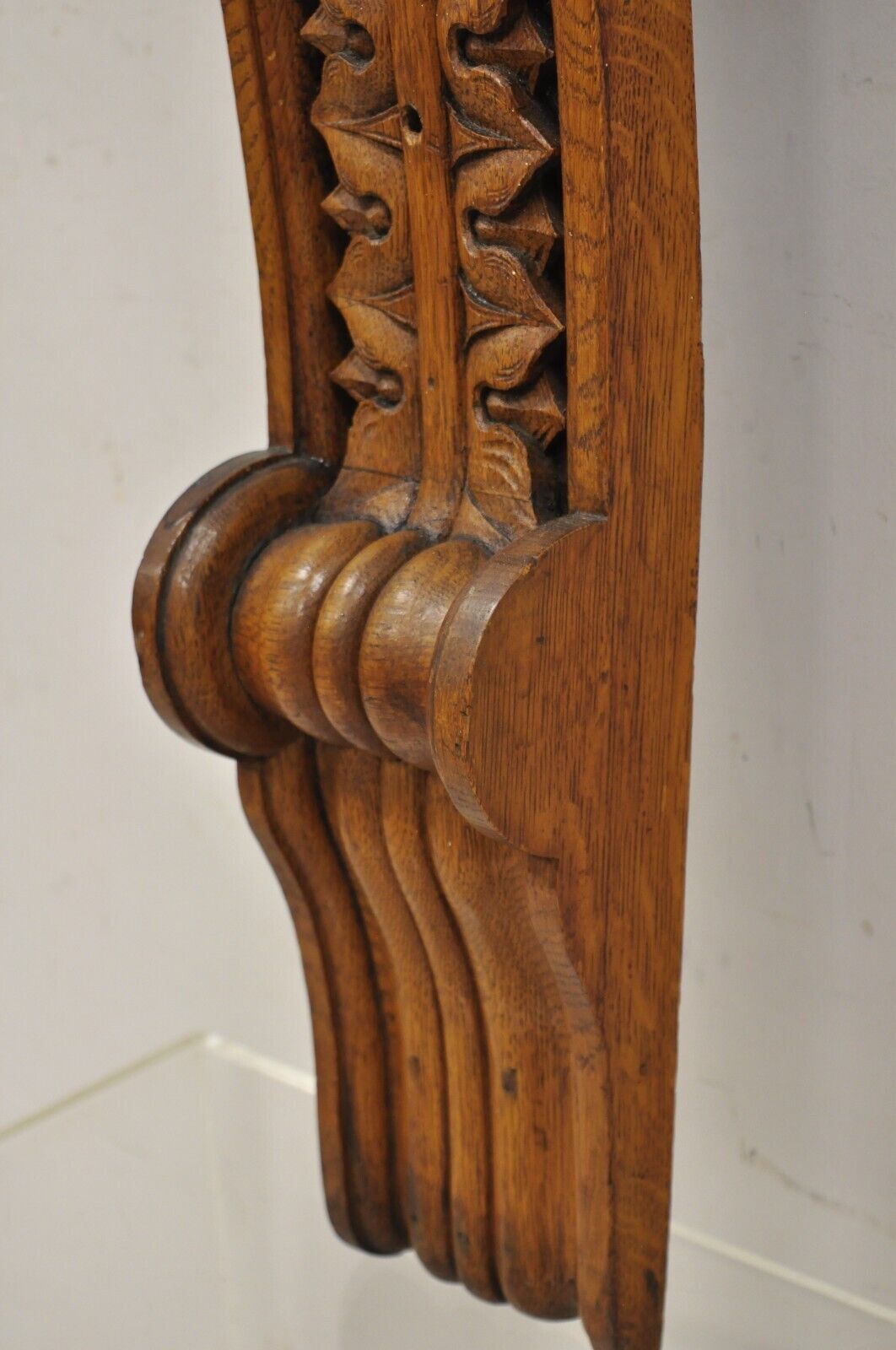 Antique Victorian Oak Wood French Renaissance 34" Tall Carved Corbel Bracket