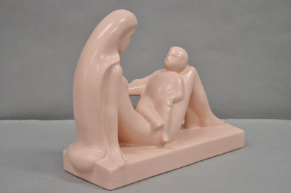 Vintage Royal Haeger "Mother and Child" Pale Pink Ceramic Statue Sculpture