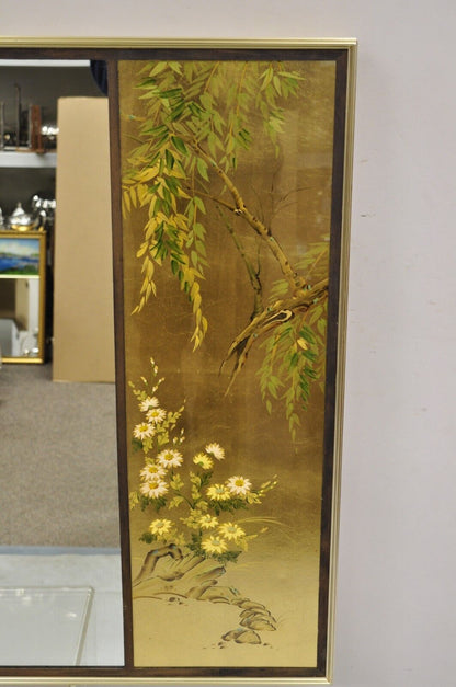 Vintage LaBarge Chinoiserie Floral Gold Gilt Decorated Rectangular Wall Mirror