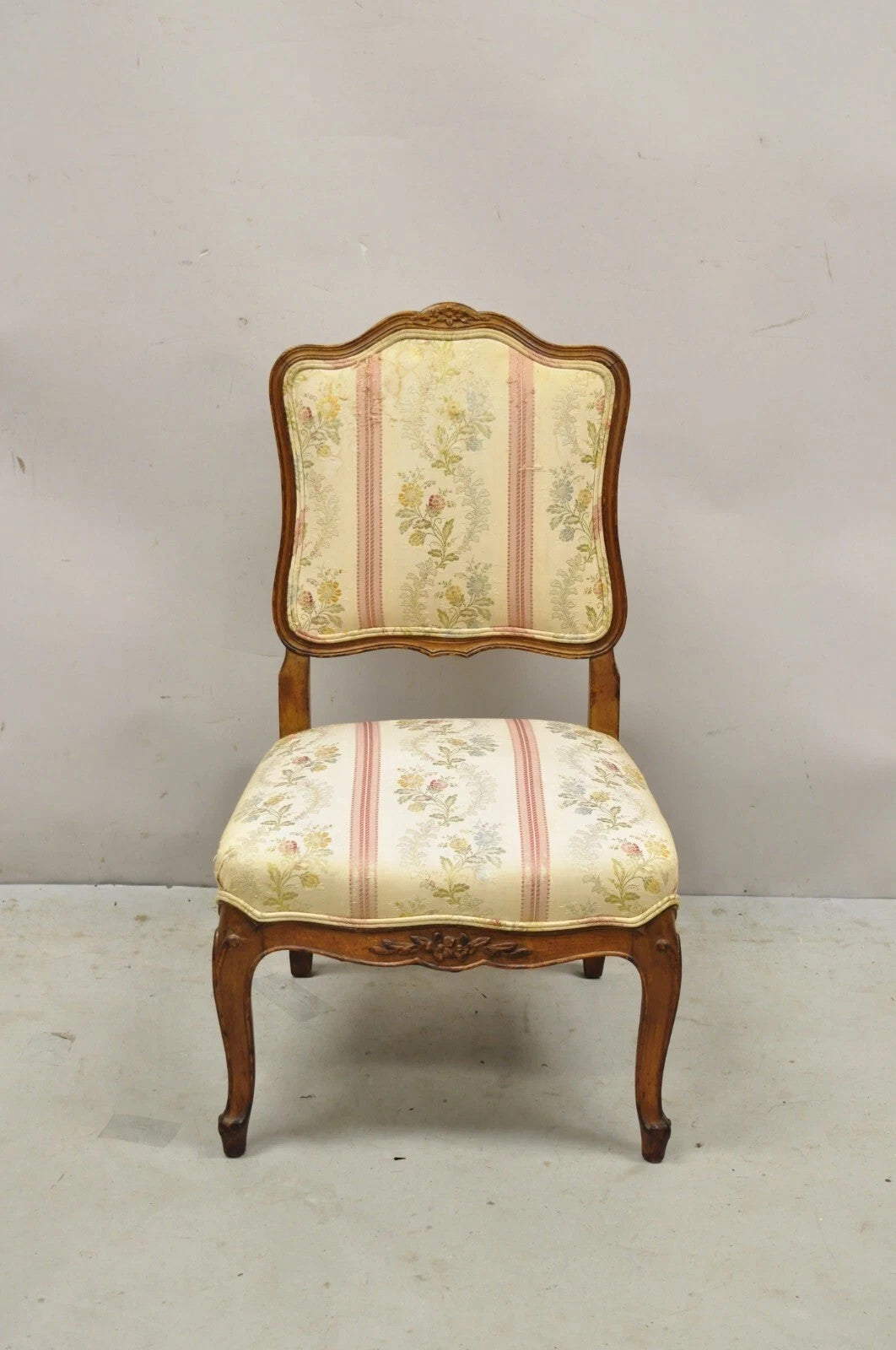 Vintage French Louis XV Style Small Boudoir Accent Side Chair w/ Pink Stripes