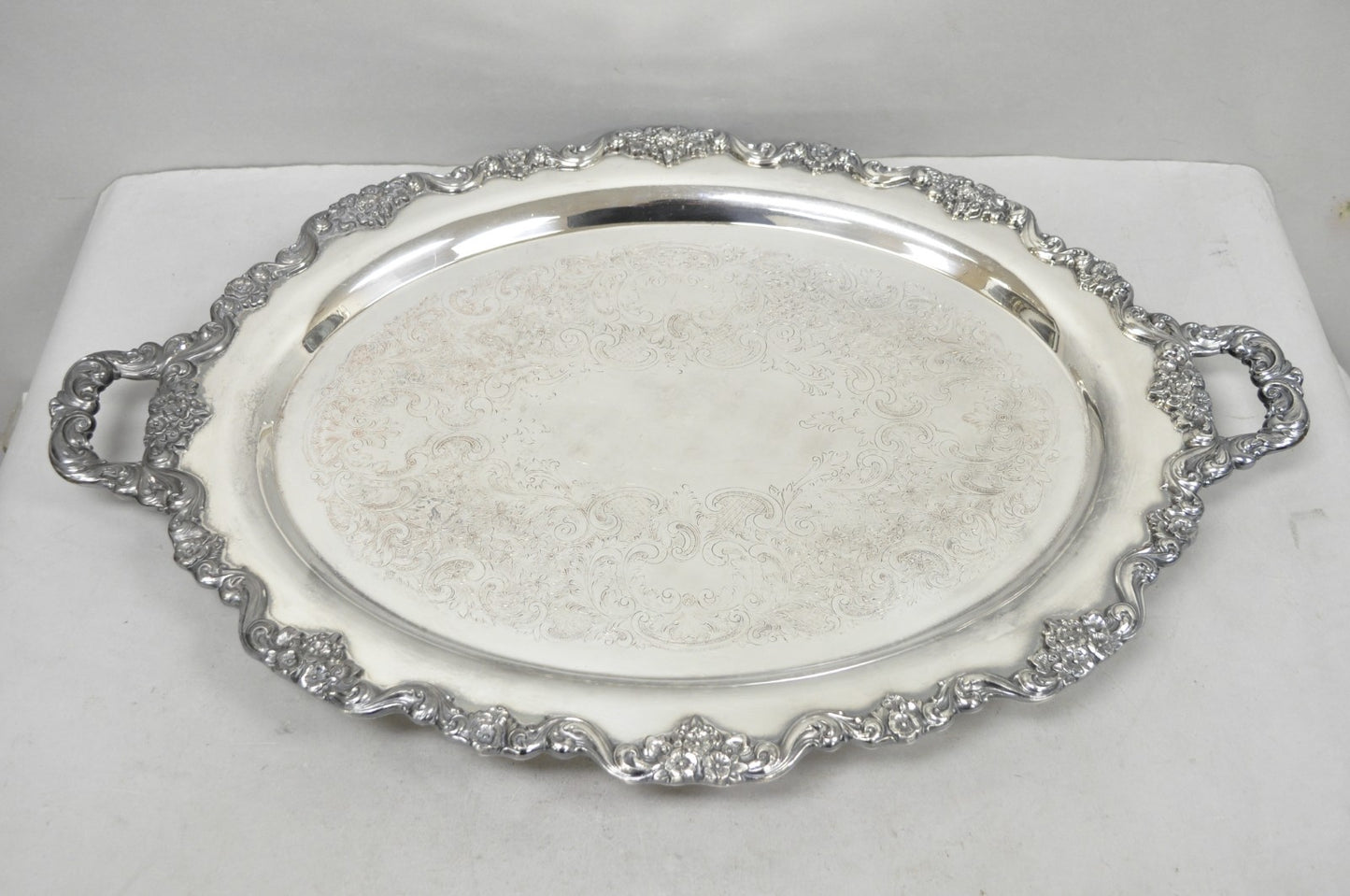 Vintage Poole 400 Lancaster Rose Silver Plated Bar Serving Platter Tray on Feet