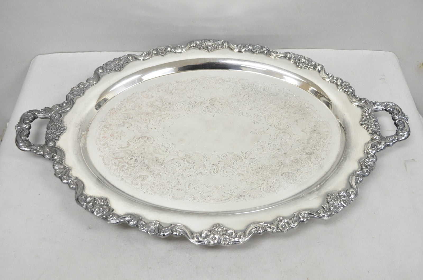 Vintage Poole 400 Lancaster Rose Silver Plated Bar Serving Platter Tray on Feet