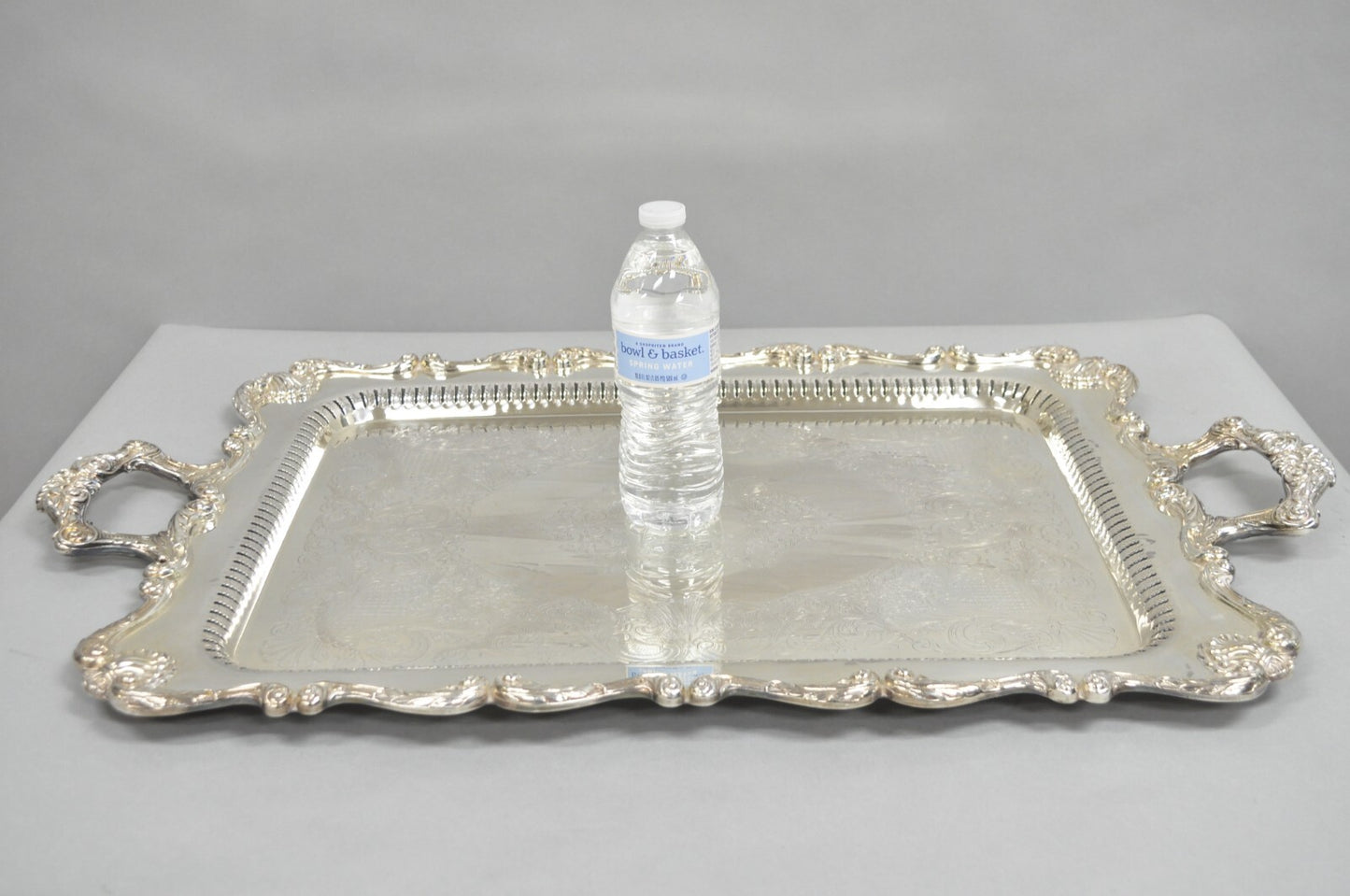 English Silver Large Victorian Silver Plated Rectangular Serving Platter Tray