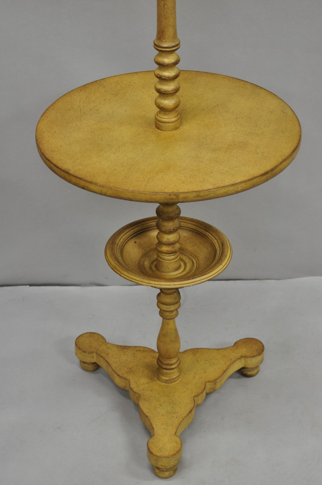 Vintage French Country Carved Wood Candlestick Tea Table Pedestal Floor Lamp