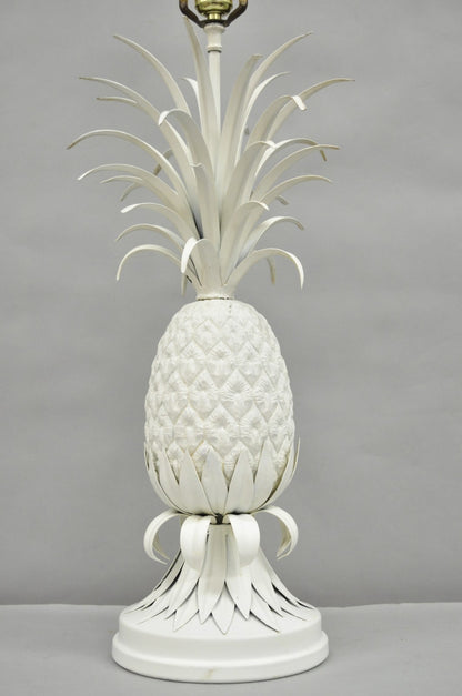 Vintage Italian Hollywood Regency White Tole Metal Figural Pineapple Table Lamp