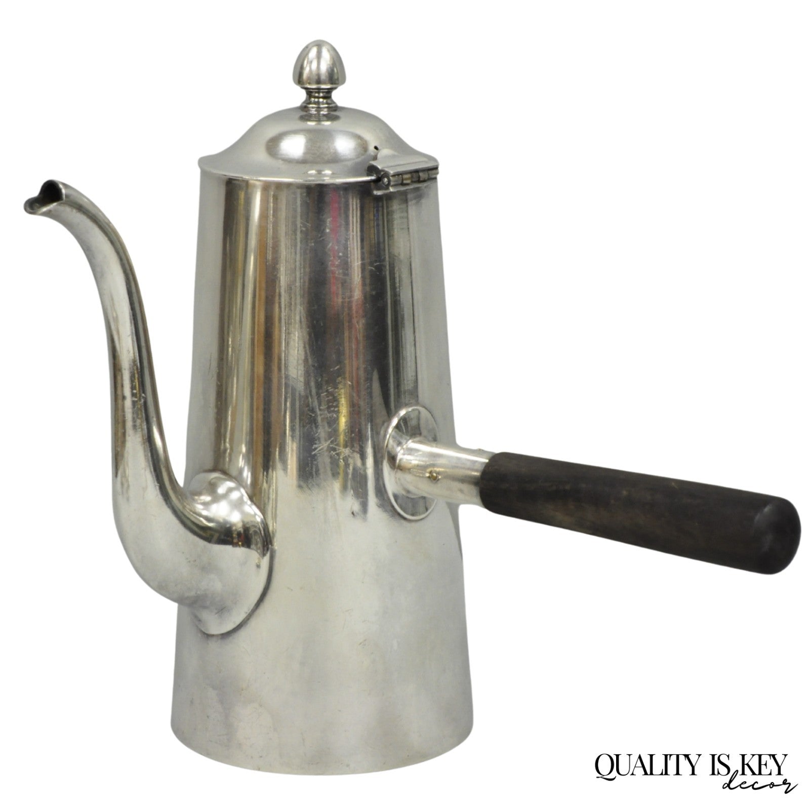 Vintage US Navy Art Deco Silver Plated Coffee Tea Pot Kettle w/ Wooden Handle