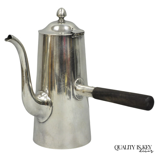 Vintage US Navy Art Deco Silver Plated Coffee Tea Pot Kettle w/ Wooden Handle