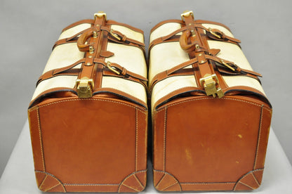 Vintage Dinoffer NY Italian Brown Leather & Vellum Parchment Gladstone Bag, Pair
