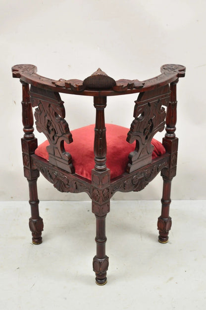 Reproduction Italian Renaissance Style Mahogany Corner Side Chair w/ Carved Face