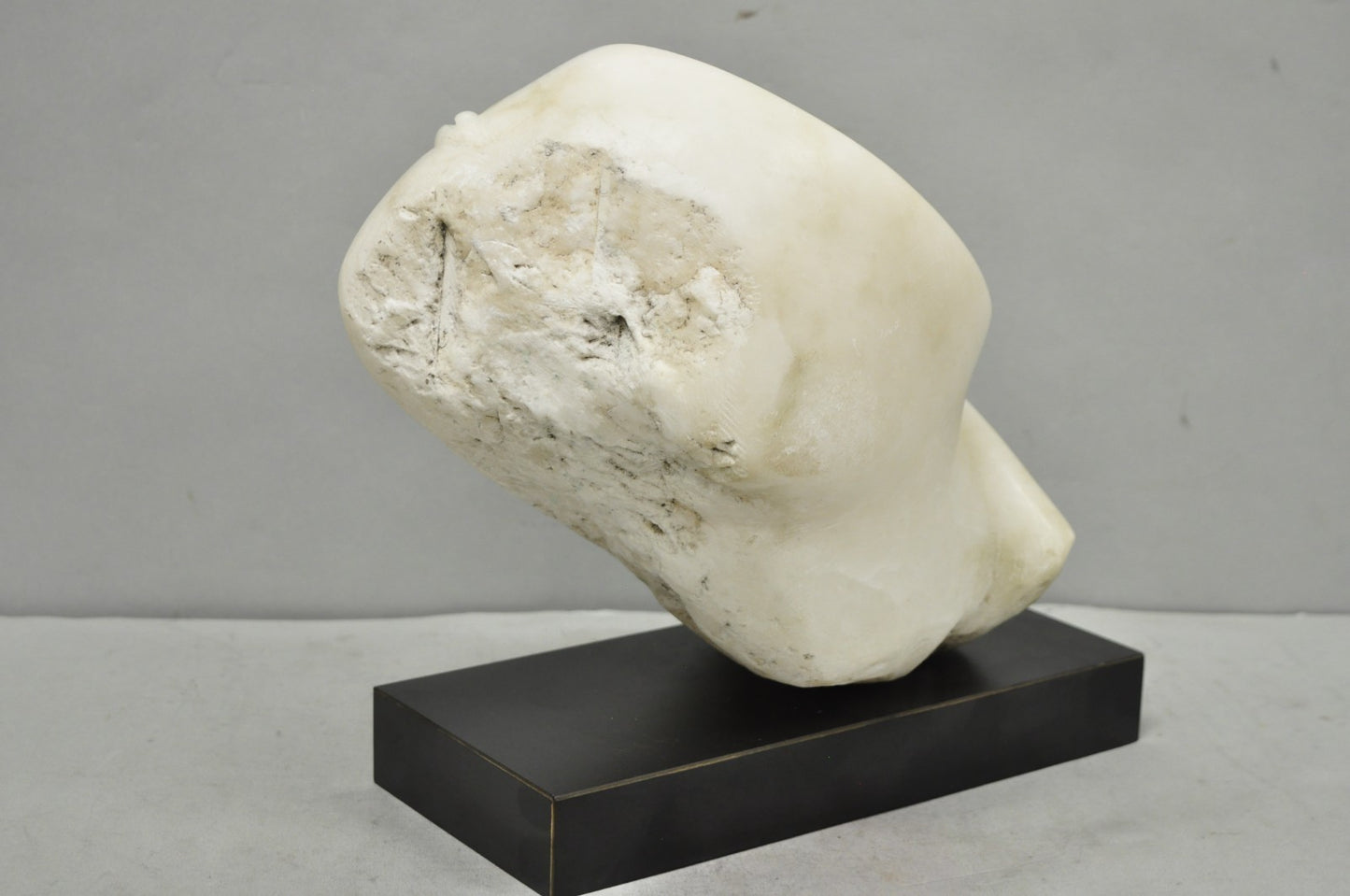 Vintage Modernist Abstract Carved Alabaster Marble Female Bust Figure Sculpture
