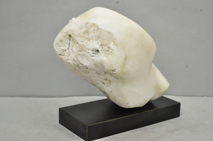 Vintage Modernist Abstract Carved Alabaster Marble Female Bust Figure Sculpture