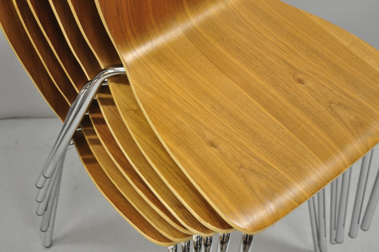 Crate & Barrel Felix Walnut Dining Side Chairs Mid Century Modern Style Set of 6