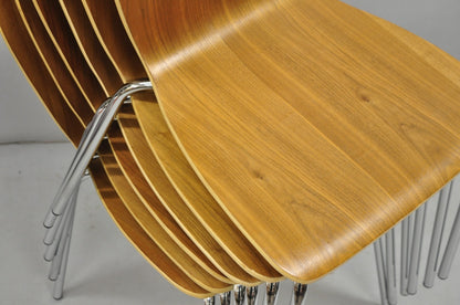 Crate & Barrel Felix Walnut Dining Side Chairs Mid Century Modern Style Set of 6