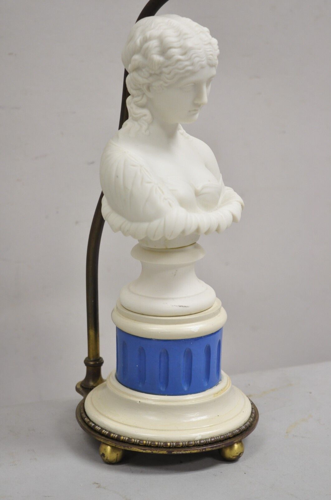 Antique French Victorian Small White Porcelain Woman Bust Boudoir Table Lamp