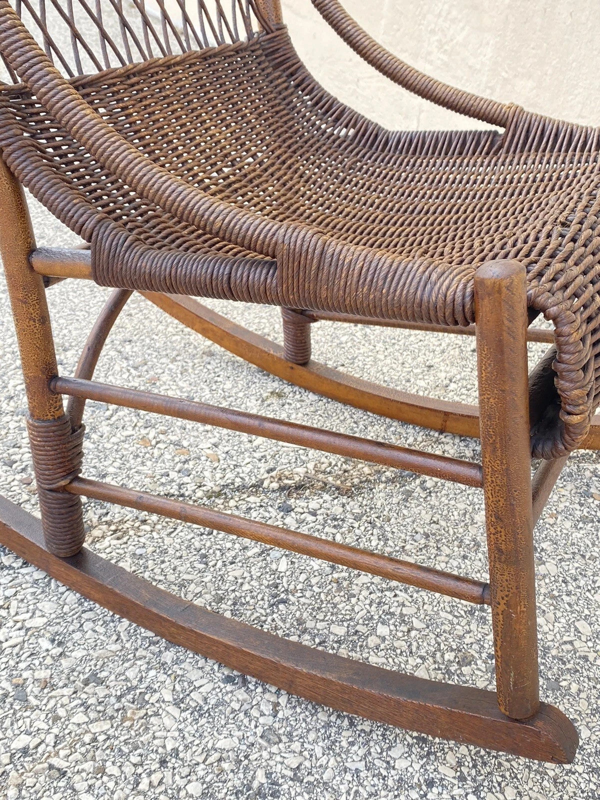 Antique Victorian Wicker and Rattan Wooden Small Rocking Chair Rocker