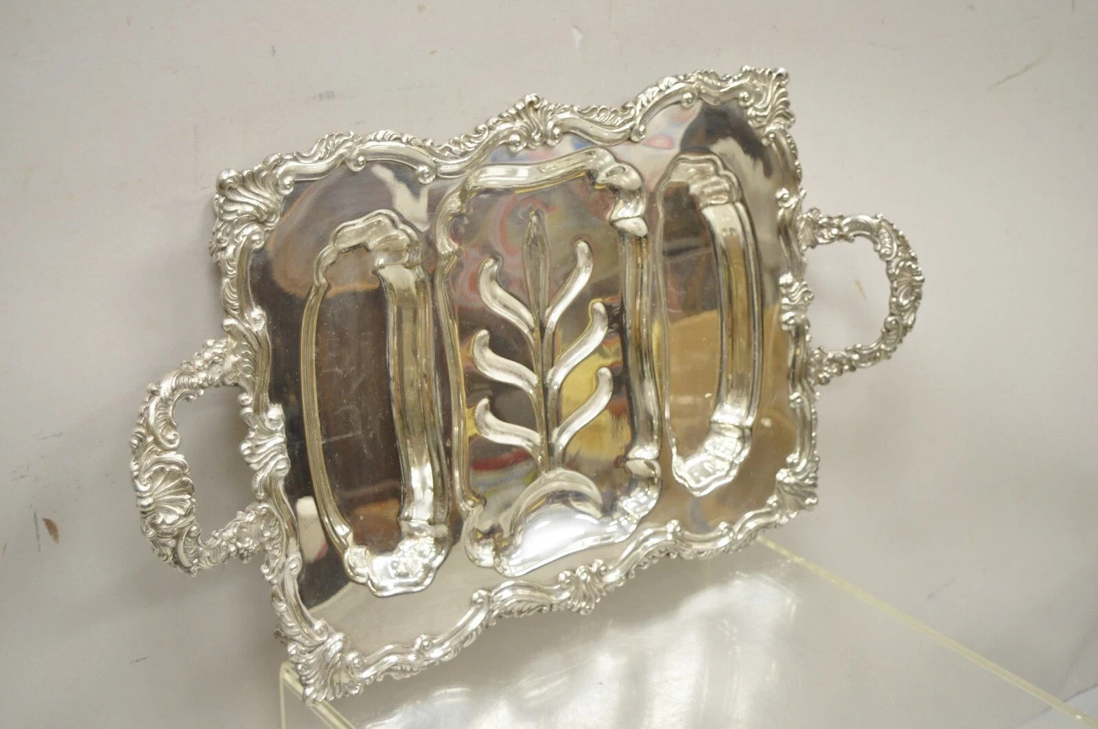 Victorian Meneses Orfebres Silver Plated Meat Cutlery Serving Platter Tray