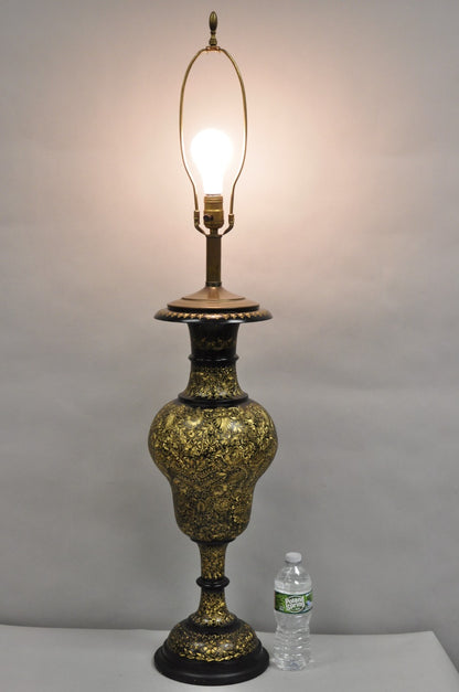 Vintage Syrian Anglo Indian Ornate Floral Etched Brass Tall Table Lamp