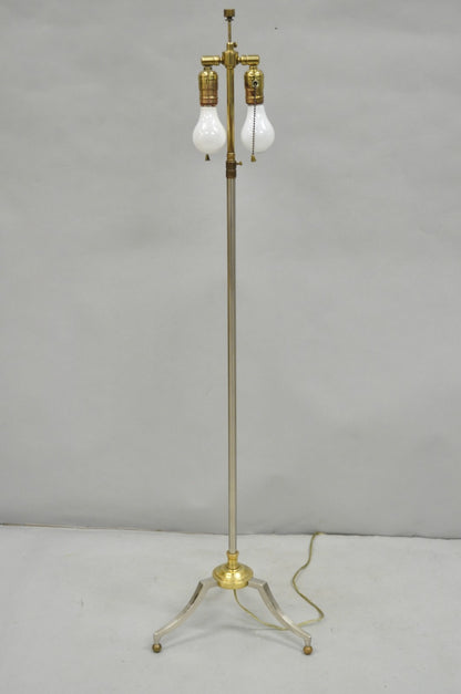 Vintage Maison Jansen Style Neoclassical Steel and Brass Adjustable Floor Lamp