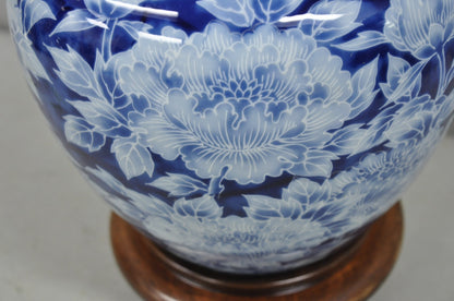Vintage Chinoiserie Blue White Porcelain Flowers Oriental Ginger Jar Table Lamp