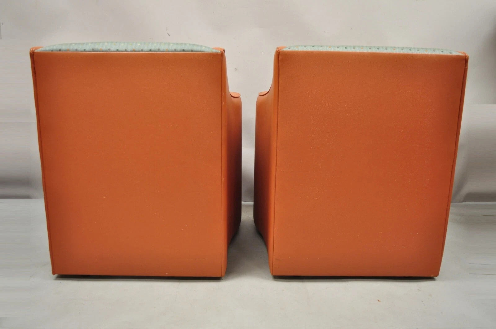 Postmodern Orange Green Lounge Chairs by Global Upholstery Company Ltd - a Pair