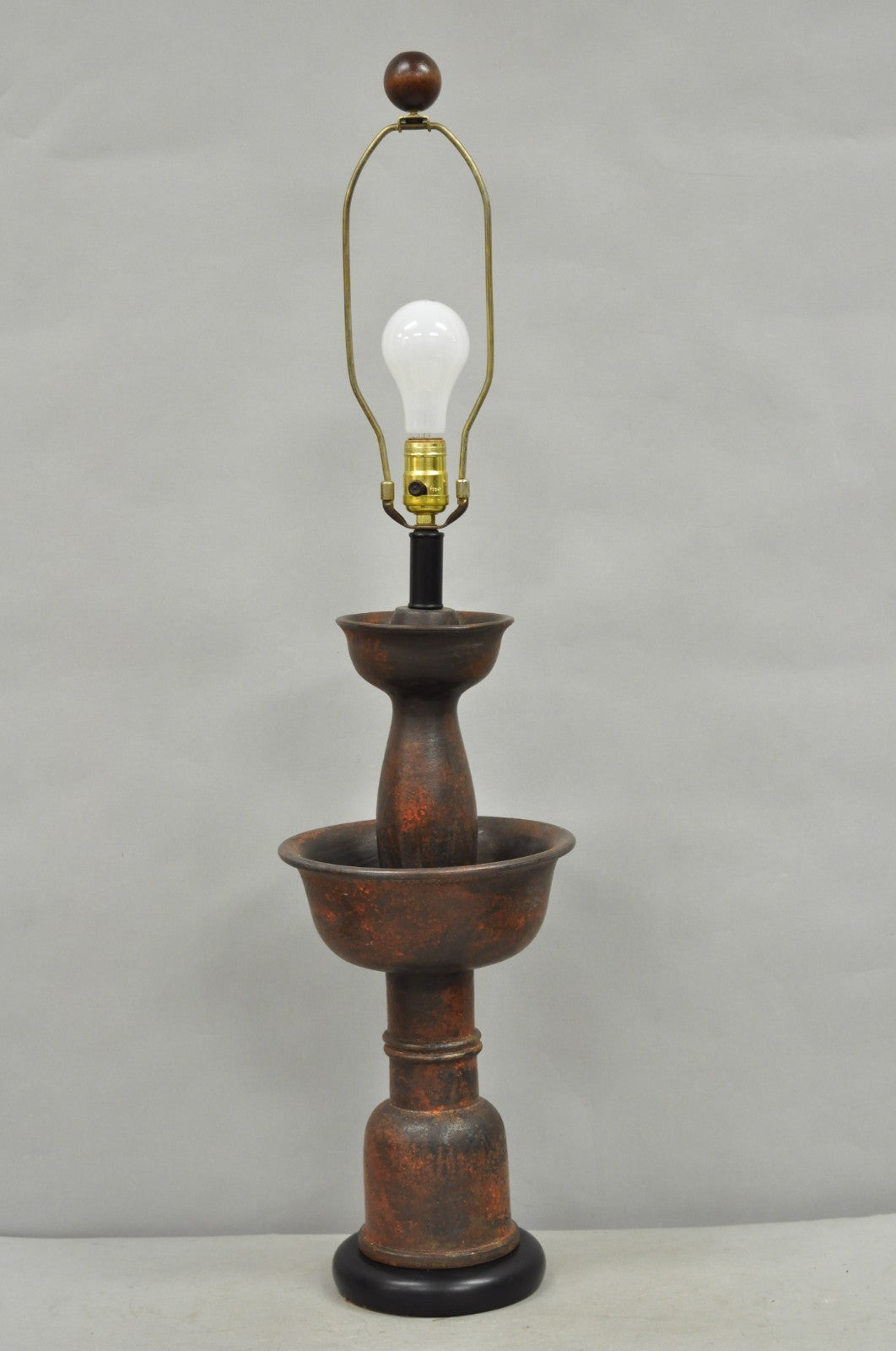 Vintage Mid Century Modern Red Ceramic 2 Tier Table Lamp attr. Bitossi Italy