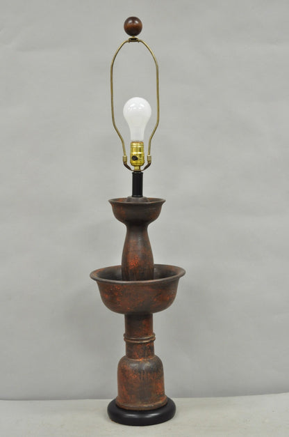 Vintage Mid Century Modern Red Ceramic 2 Tier Table Lamp attr. Bitossi Italy