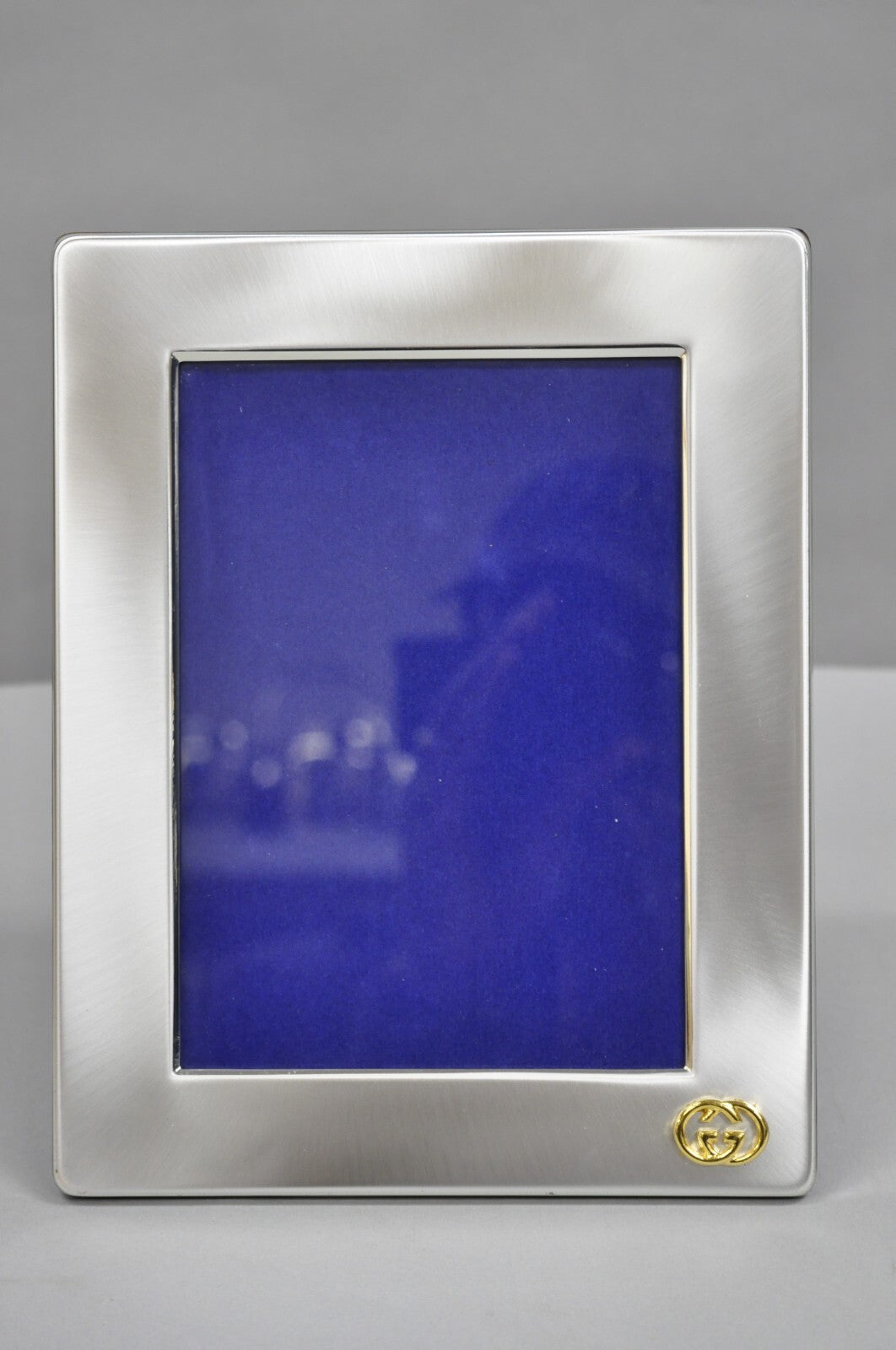 Vintage Gucci Italy Brushed Silver Gold Double G Monogram Photo Picture Frame
