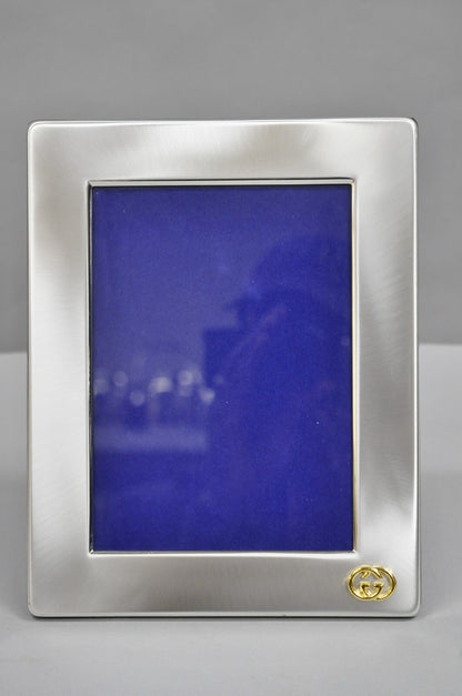 Vintage Gucci Italy Brushed Silver Gold Double G Monogram Photo Picture Frame