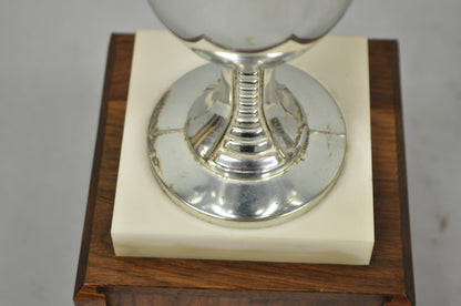 Vintage 1970s Art Deco Silver Metal Marble & Wood Figural Golf Trophy Award Cup