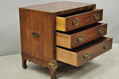 Henredon Pan Asian Chinoiserie Brass Butterfly 3 Drawer Campaign Chest Commode