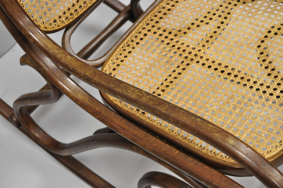 Vintage Mid Century Modern Thonet Style Bentwood & Cane Rocker Rocking Chair (B)