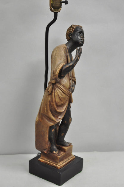 Vintage Egyptian Moorish Style Resin Blackamoor Sculpture Figure Table Lamp