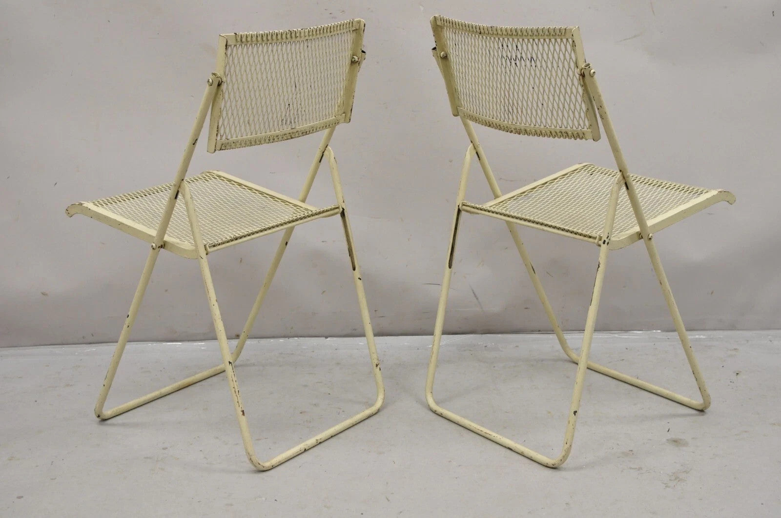 Vintage Mid Century Modern Wrought Iron Folding Card Game Table Set - 5 Pcs
