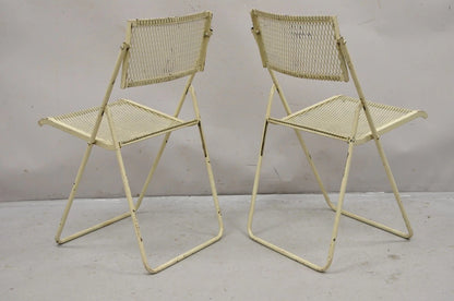 Vintage Mid Century Modern Wrought Iron Folding Card Game Table Set - 5 Pcs